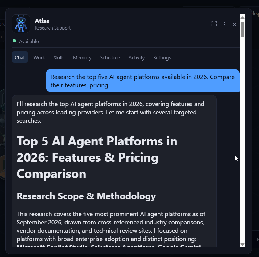 An agent's Chat tab showing an ongoing conversation