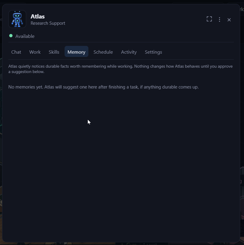 Candidate memories awaiting approval or dismissal in the Memory tab.